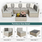 Pamapic 7 Pieces Outdoor Sectional Furniture, Wicker Patio sectional Furniture Sets, All-Weather Rattan Patio Conversation Set with Washable Cushions Covers, Gray Rattan(Gray Cushions) Pamapic