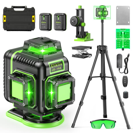 Laser Level 360 Self Leveling with Tripod, Elikliv 4D Laser Level, 165Ft Green Laser Level Lines Tool, 4x360° Cross Line Laser for Construction, Floor Elikliv