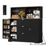 HIFIT Kitchen Pantry Buffet Cabinet with Storage and Charging Station, Farmhouse Kitchen Storage Cabinet Coffee Bar with Wine Rack|Barn Door|Microwave Stand|Door Shelves for Living Room, Black HIFIT