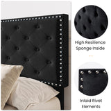 SHA CERLIN Queen Size Velvet Bed Frame with Adjustable Headboard, Diamond Button Tufted and Rivet Decor, No Box Spring Needed, Black SHA CERLIN