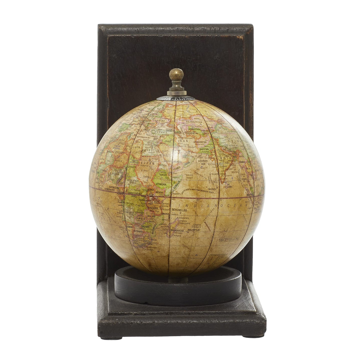 Deco 79 Rustic Mango Wood Bookends Metal Globe Book End 8" H, 6" W-38119, 8" and 8" H, Textured Multicolor Finish