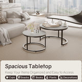 Otterease Nesting Tables Set of 2, 31.5" Round Coffee Table, Small Nesting Coffee Table with Adjustable Non-Slip Fee, Wood Grain Top Nesting Tables for Living Room, Bedroom (Wood Grain Grey) Otterease