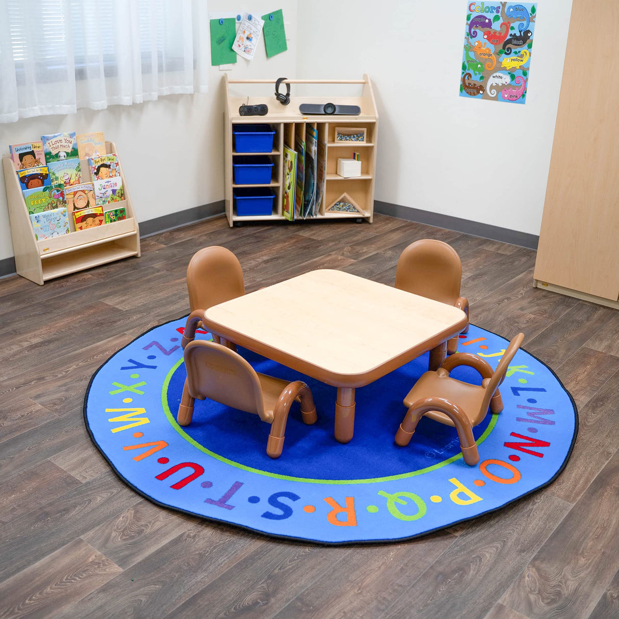 Children’s Factory Baseline Toddler Square Table and Chairs Set, Natural Wood – Includes One 30”, 12” High Square Table and Four 5” High Chairs – Durable, Lightweight, Easy to Move Children's Factory