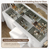 Yanosaku Vanity Desk with Mirror and Lights, Makeup Table with Charging Station, 3 Color Lighting Modes, 15 Drawers Dressing Table, Vanity with Chair for Bedroom, White Yanosaku