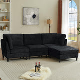 Portaforta 100" Oversized Sectional Couches for Living Room, Modular Sectional Sofa Couch, Modern Linen L Shaped Couch, 4 Seater Convertible Sofa for Living Room Apartment Office, Black Portaforta