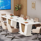 Tribesigns 55-Inch Conference Table, Rectangular Small Meeting Table for 4-6 People, Wood Modern Seminar Table with U-Shaped Base for Office Conference Room, Cream White Tribesigns
