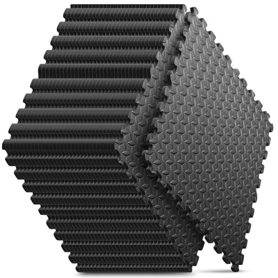 Home Gym Mat, Puzzle Exercise Mat, EVA Interlocking Foam Floor Tiles for Home Workout Equipment and Kids' Play Areas - Black, 24 in x 24 in x ½ in - 32 Tiles (Black, 32 Pack, 128 SQ FT)