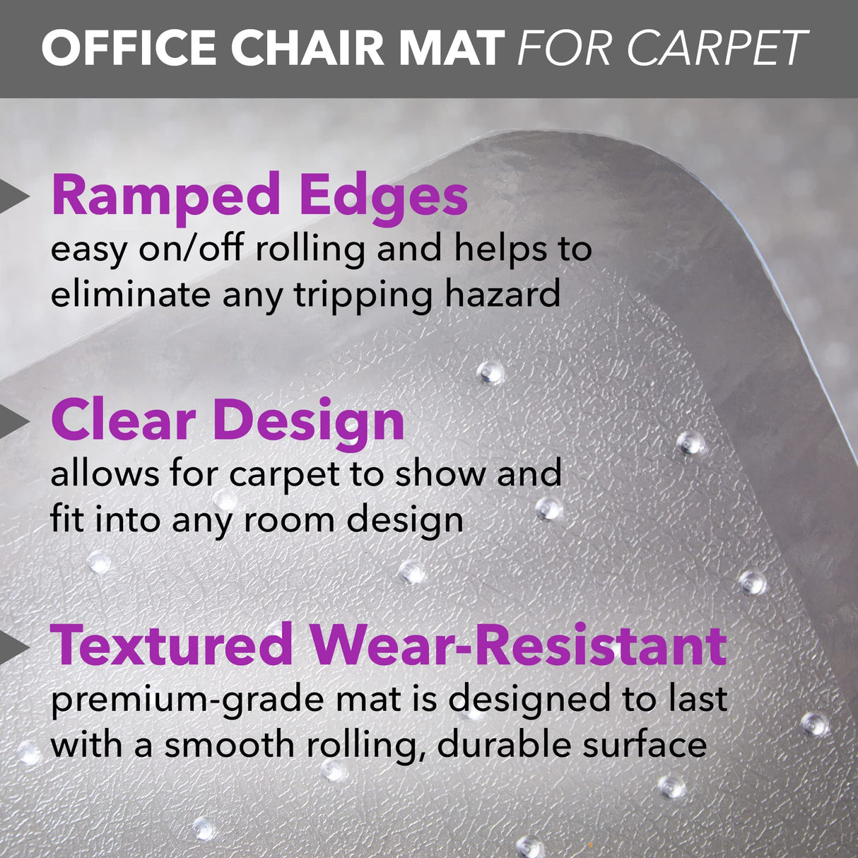 OFM Office Chair Mat for Carpet – Computer Desk Chair Mat for Carpeted Floors – Easy Glide Rolling Plastic Floor Mat for Office Chair on Carpet for Work, Home, Gaming with Extended Lip (36” x 48”) OFM