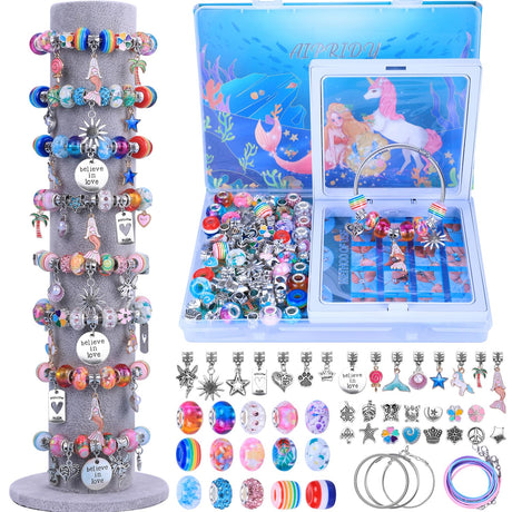 AIPRIDY Charm Bracelet Making Kit,Unicorn Mermaid Crafts Gifts Set Can Inspires Imagination and Creativity,Jewelry Making Kit Perfect Gifts for Girls 5-12 Years Old(72 Pieces Mermaid Aqua) AIPRIDY