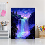 DOMROM Framed Paint by Numbers Kit for Adults Beginners with Wooden Easel, DIY Starry Waterfall Paint by Number Kit on Canvas, DIY Oil Painting Kits for Home Wall Decor Gift 12x16inch DOMROM