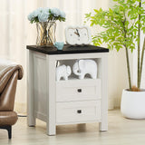 Joaxswe Nightstand with Charging Station and USB Port, Farmhouse Night Stand with 2 Drawers and Shelf Storage, Wooden Side End Table, Bedside Cabinet for Bedroom, Living Room, Closet, Office (White) Joaxswe