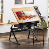 DlandHome Adjustable Drafting Table Craft Table Drawing Desk Hobby Table Writing Desk Studio Desk with Drawers, Angle Adjustable Top,UT-DT1027 DlandHome