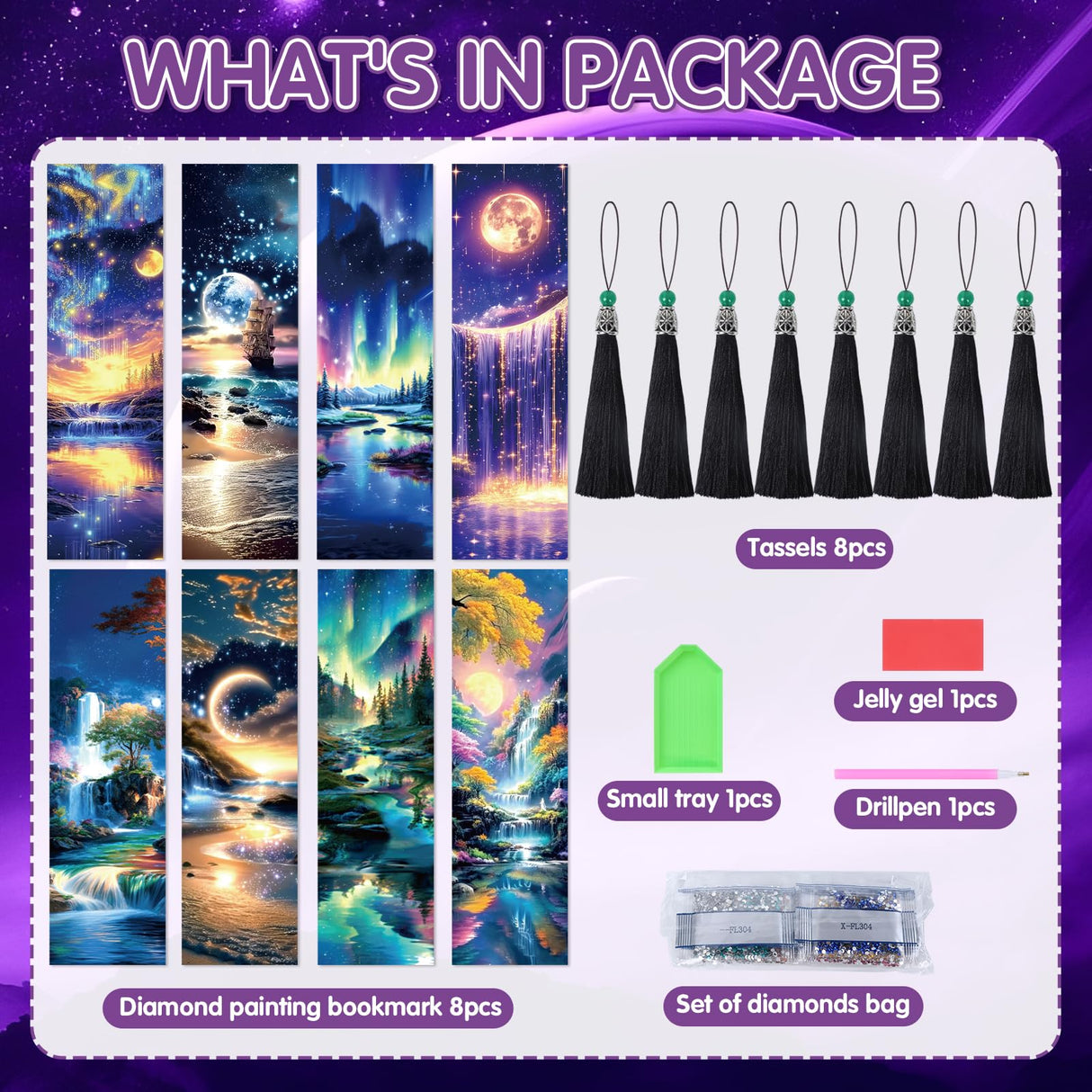Sitsink Landscape Diamond Art Bookmarks - 8 Pcs Polar Lights Aurora Diamond Painting Kits Bookmarks Set Scenery Design Sitsink