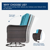 Kurapika 11 Pieces Patio Furniture Set, Rattan Wicker Outdoor Conversation Sets w/43in Propane Fire Pit Table, Swivel Rocking Chairs Patio Sectional Sofa w/4 Inch Cushion, Blue Kurapika