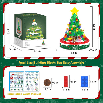 Christmas Tree Building Blocks Toy Building Sets, 542 Pcs Christmas Décor Building Kit with LED Light, Christmas Tree Toy Tabletop Christmas Ornament Xmas Gifts Stocking Stuffers for Kids Adults