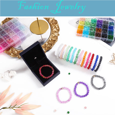 Glass Beads for Jewelry Making, 1300pcs + 8mm 48 Colors Round Crystal Glass Beads Bracelet Making Kit, Bead Starter Kit for Birthday Holiday Gifts XJRLUK