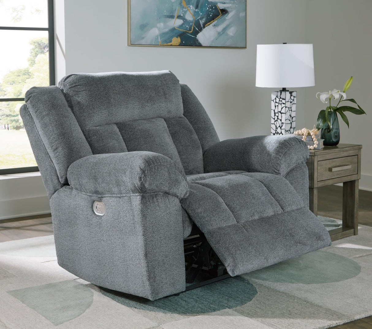 Signature Design by Ashley Tip-Off Casual Wall Hugger Power Recliner with Adjustable Headrest and USB Ports, Gray Signature Design by Ashley