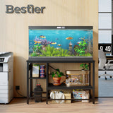 Bestier 55 Gallon Fish Tank Stand with Power Outlet, 49x13 Metal Aquarium Stand, 6-Leg Long Reptile Tank Stand with 3-Tier Adjustable Storage Shelves, 700LBS Capacity, Black Oak Bestier