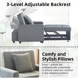 Yosonch Sofa Bed Chair Convertible ，Sleeper Sofa with Pull-Out Bed ，3-in-1 Futon Couch with Reclining Backrest and Side Pocket (Light Grey, 35.6‘) Yosonch