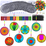 Winlyn 24 Set Spring Flower Suncatchers Ornaments Decorations DIY Window Paint Art Kit for Kids Classroom Activities Party Favors Winlyn