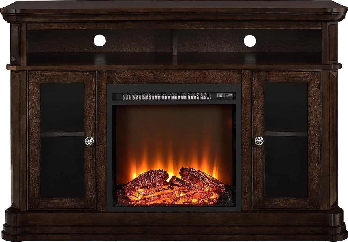 Ameriwood Home Brooklyn Fireplace TV Stand for TVs up to 50 Inch, Replaceable Electric Fireplace Insert Heater, Realistic Log and Flame Effect, For Living Room or Bedroom, Espresso Ameriwood Home
