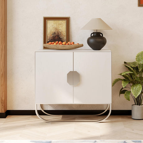 Clihome Sideboard Buffet Cabinet, 2 Door Console Cabinet TV Stand Wooden Credenza Storage Accent Cabinet with U-shaped legs for Bedroom, Living Room, Entryway, Cream White Clihome