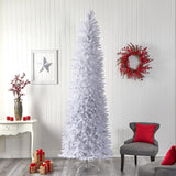 Nearly Natural 10ft. Slim White Artificial Christmas Tree with 800 Warm White LED Lights and 2420 Bendable Branches Nearly Natural