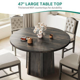 DWVO 47" Round Dining Table for 4-6 People Farmhouse Industrial Dinning Room Table with 1.18" Thickness Wood Grain Tabletop Rustic Circle Dining Table with Hexagonal Base for Eating Dinner Grey DWVO