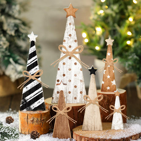 Yuntau 6 Pcs Christmas Wooden Farmhouse Table Christmas Decor Rustic Wooden Sign Block Table Christmas Decoration Christmas Tiered Tray Decor for Farmhouse Xmas Desktop Decoration (Xmas Tree) Yuntau