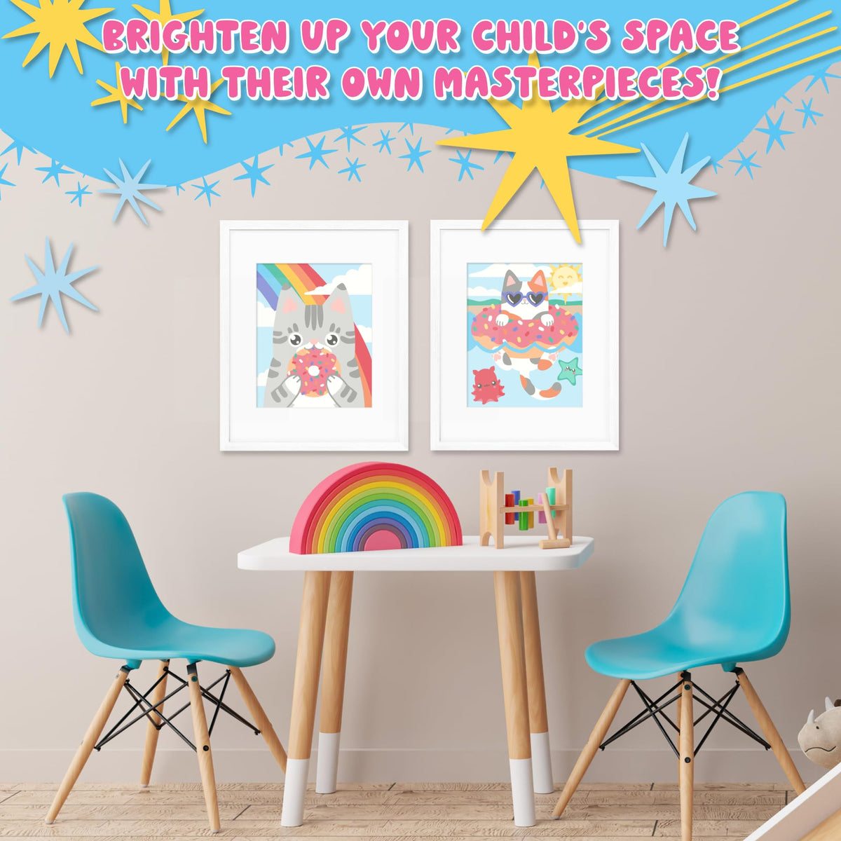 Astrakuma Studio Paint by Numbers for Kids Ages 8-12 - Cat Donut Painting by Number Kits with Pre Drawn Canvas Boards, Small Animals Paint and Sip Kit for Beginner Artist, Easy Acrylic Paint-By-Number Astrakuma Studio