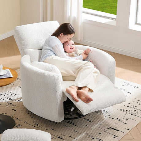 Jocisland Power Recliner Nursery Chair for Adults, Electric Swivel Rocking Glider with USB & Type-C Charge, Teddy Sherpa Armchair with 2 Pillows, Cozy Reclining Sofa for Living Room, Bedroom, White Jocisland