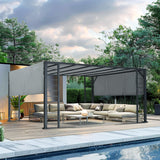 LUXIJOY 13' x 15' Aluminum Retractable Pergola, Modern Silver Outdoor Patio Gazebo with Fixed Canopy and Unique Column Design LUXIJOY