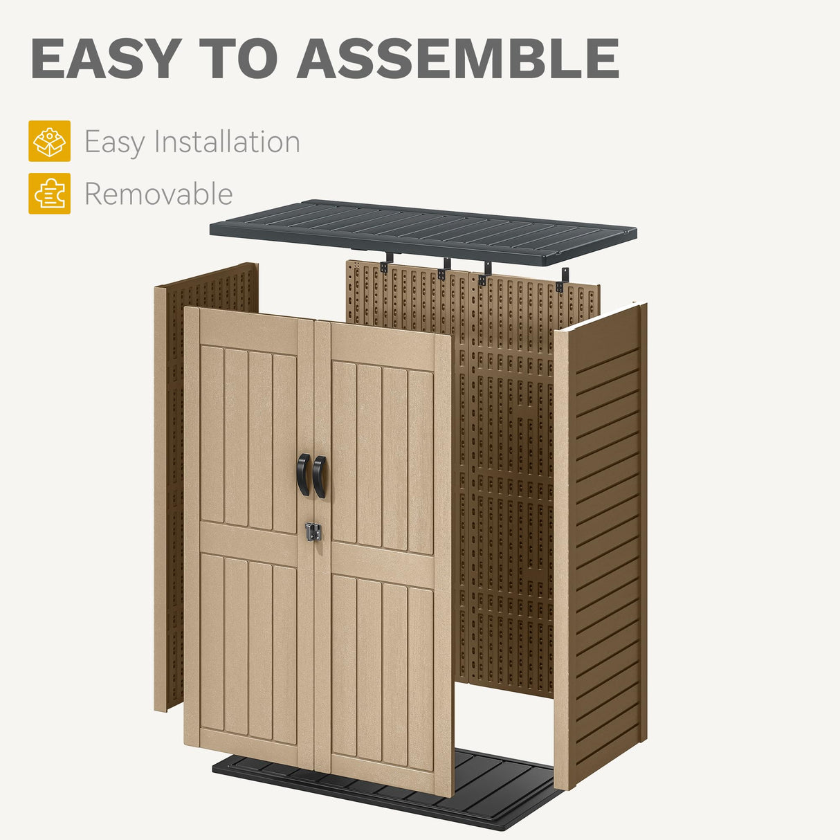 DWVO 59 Cu. Ft. Vertical Storage Shed, Weatherproof Outdoor Tall Cabinet with Double-Wall Panels and Floor, Lockable Resin Shed for Garden, Garage, Patio,Brown (Shelves Not Included) DWVO