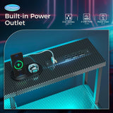 AODK Computer Desk, 56 Inch Gaming Desk with Led Lights & Power Outlet, Office Desk with Printer Storage Shelves, Reversible Desk with Monitor Shelf & Headphone Hook, Carbon Fiber Black AODK