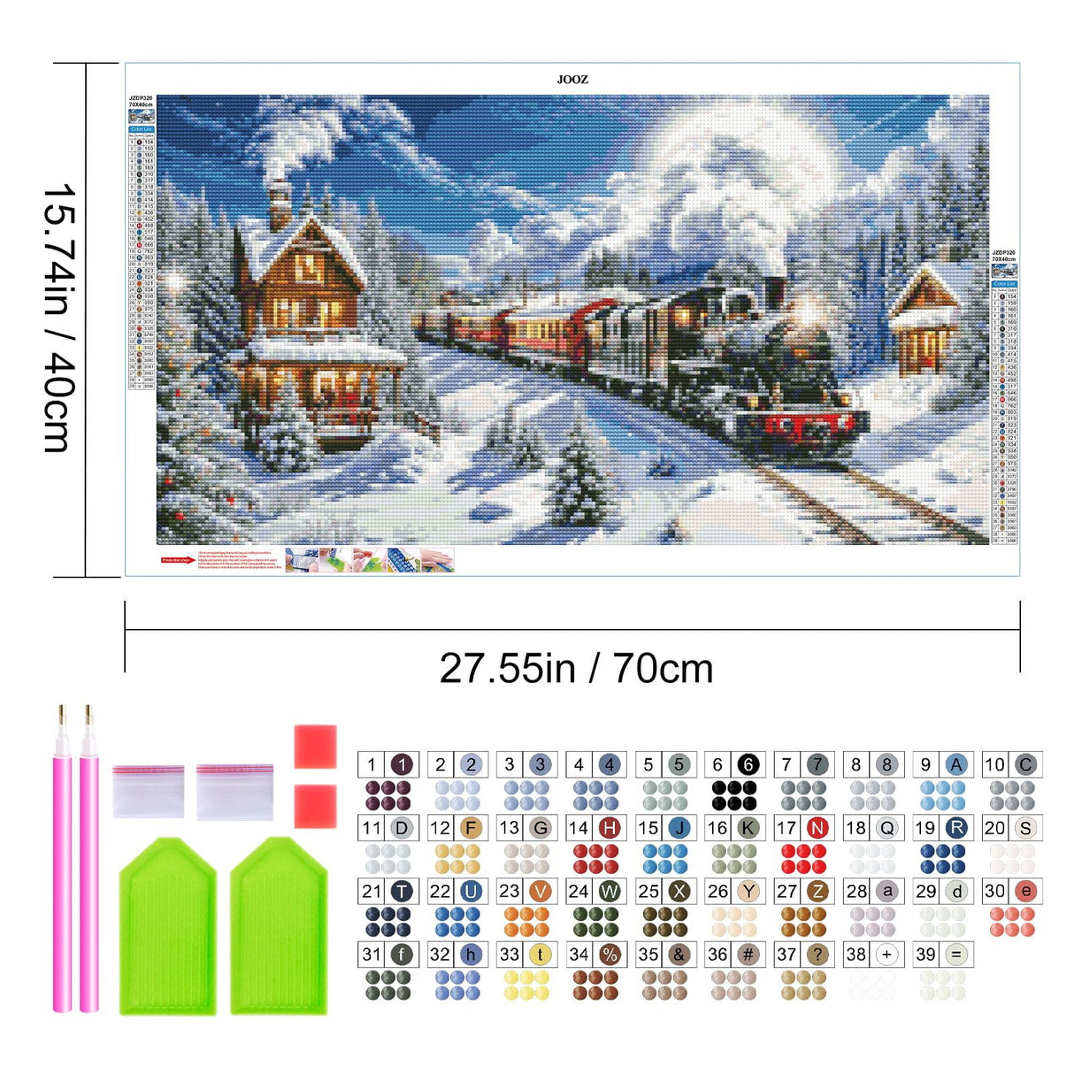 JOOZ Large Christmas Diamond Art Kits for Adults - 5D Christmas Train Diamond Painting Kits, DIY Full Drill Snow House Diamond Art Painting, Gem Painting Kit for Gift Home Wall Decor 27.5 X 15.7 Inch JOOZ