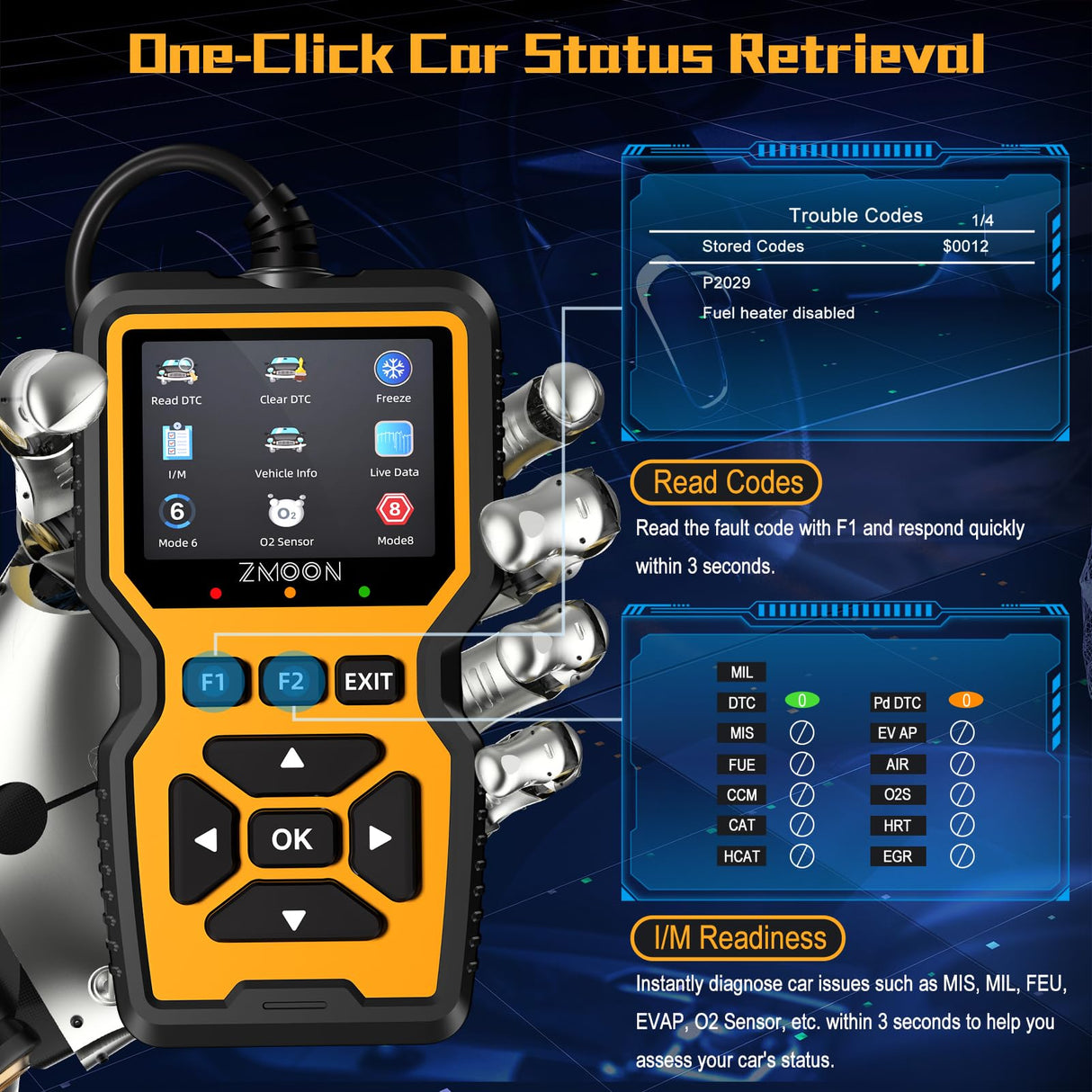ZMOON ZM201 Professional OBD2 Scanner Diagnostic Tool, Enhanced Check Engine Code Reader with Reset OBDII/EOBD Car Diagnostic Scan Tools for All Vehicles After 1996, 2025 Upgraded Zmoon