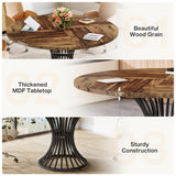 Tribesigns Round Conference Table for 4-6, 47-Inch Conference Room Table with Thickened Tabletop and Metal Base, Industrial Meeting Table for Office Meeting Room, Rustic Brown Tribesigns