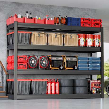PMKES 68" W Garage Shelving Unit, 68" W x 24" D x 68" H, Heavy Duty Garage Storage Shelves, 4 Tier Storage Rack Shelf, Industrial Adjustable Shelves for Basement Warehouse PMKES