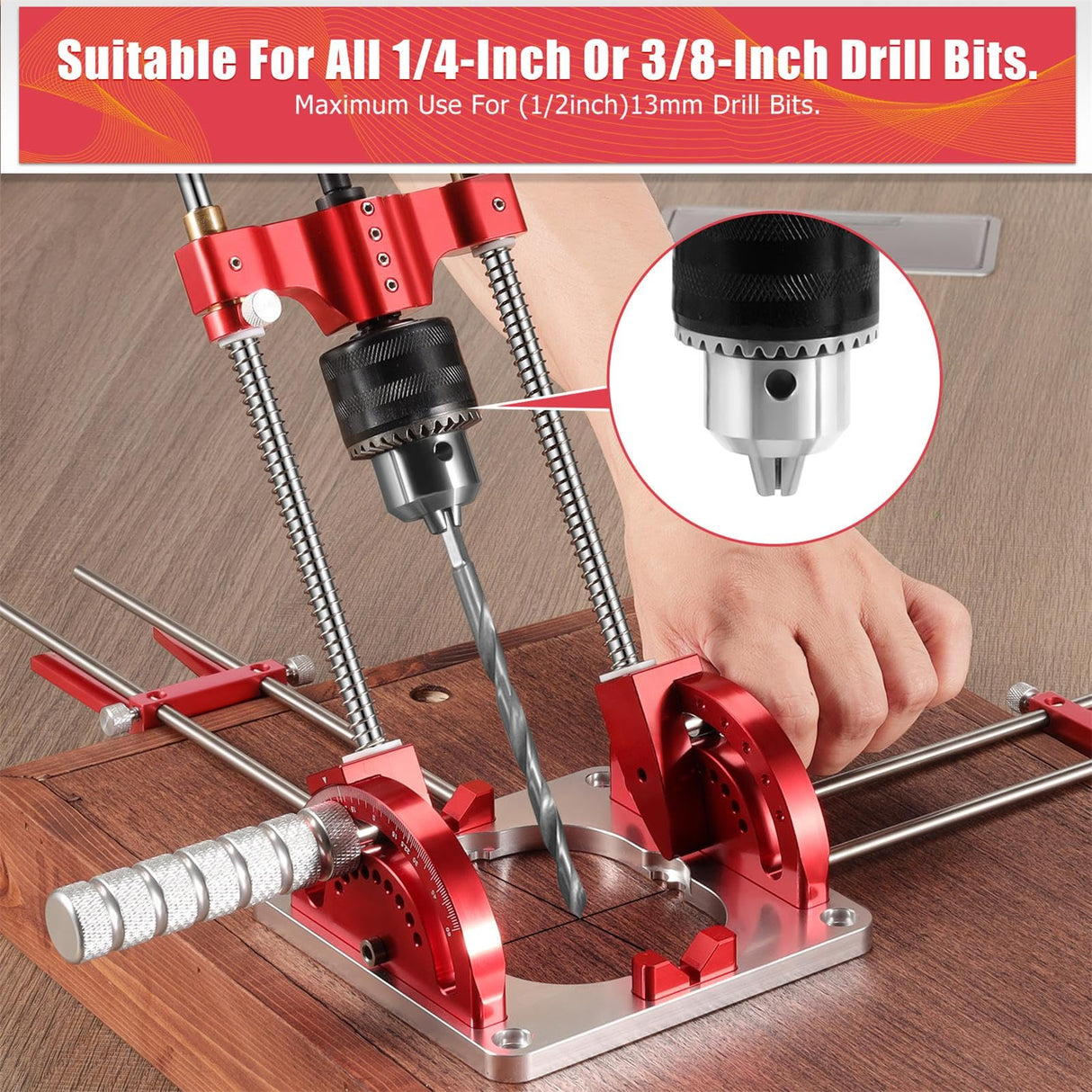 Multi Angle Drill Guide Portable Drill Guide Precision Drill Guide for 1/16" - 1/2" Power Drills,Portable Multi-Angle Drill Guide for Hand Drill with Drill Chuck & Key, Self-Centering Hand Drill Guide Hammrit