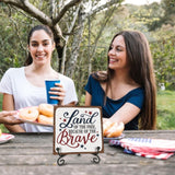 July 4th Wooden Plaque With Iron Stand - Free & Brave - 4"X4" Wood Sign For Memorial Day, America Patriotic Tabletop Signs, Shelf, Desk Decorations, Party Supplies - 07 Ketsord