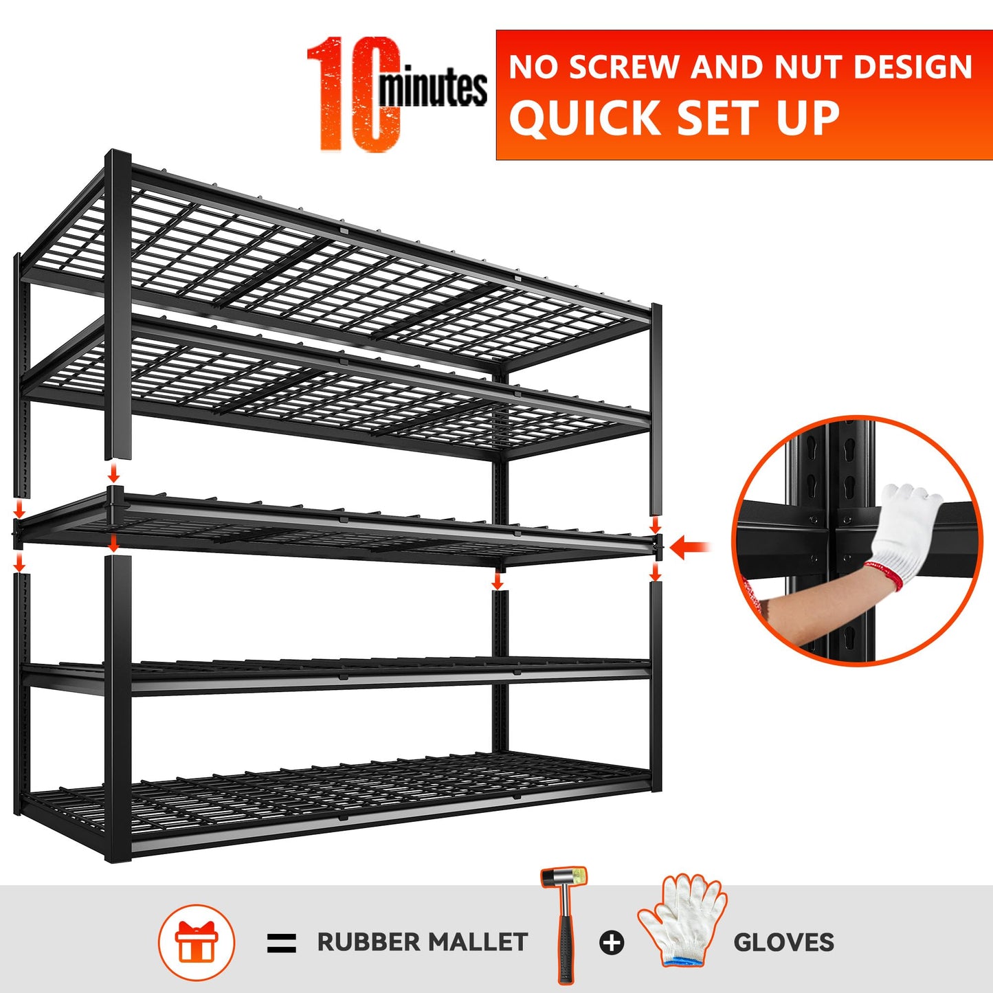 REIBII 60" W Garage Shelving 3000LBS Heavy Duty Storage Shelves Adjustable 5 Tier Metal Shelving Unit for Storage Rack Garage Storage Shelves Industrial Shelf Utility Rack,72" H x 60" W x 24" - WoodArtSupply