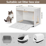 Cat Litter Box Enclosure with Soft Litter Mat; Hidden Cat Washroom Furniture with Door; Handwoven Rattan Cat House with Large Space; Pet Crate for Living Room, Bedroom, Balcony (White) Honiakaka
