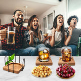 Farmhouse Home Decor Coasters with Holder Acacia Wood Coaster Set of 4 Drink Coasters Unique Cup Coasters Gift Cute Rustic Wooden Coasters for Coffee Table Beer Coasters Cool Bar Outdoor Coasters Renawe