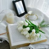 Mandy's 20pcs White Artificial Tulip Silk Fake Flowers 13.5" for Spring Mother's Day Easter Gifts in Bulk Home Kitchen Wedding Decorations Mandy's