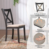 AMERLIFE 7-Piece Farmhouse Dining Table Set with 6 Upholstered Chairs, 60" Space-Saving Dining Table & Chair Set for Dining Room, Kitchen, Small Apartment, Restaurant, Grey & White AMERLIFE