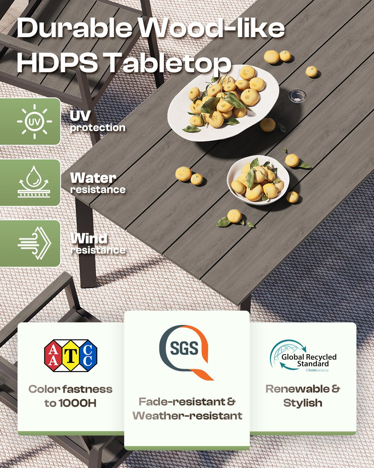 Oasbira Outdoor Patio Dining Table Sets 7-Piece Aluminum and HDPS All-Weather Table and Chairs with Umbrella Hole, Patio Modern Furniture Sets for Garden, Backyard (Charcoal) Oasbira