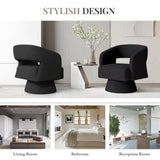 Swivel Barrel Accent Chair,Oversized Teddy Upholstered Round Swivel Chair,Modern Luxury 360 Degree Living Room Vanity Chair for Bedroom Office,Black Luxanimarion