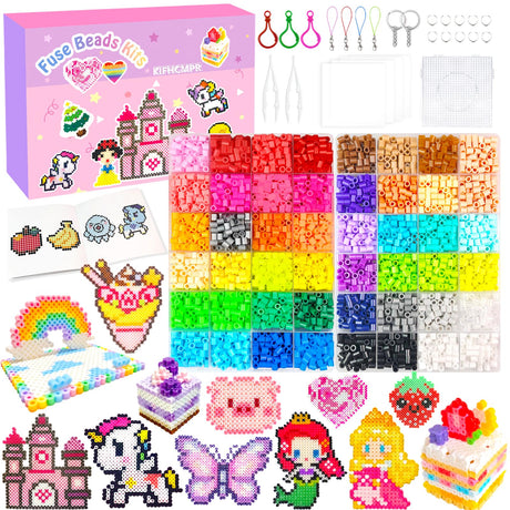 5mm Fuse Beads Kit for Kids Crafts - 48 Colors Fuse Beads Set with Pegboard,Ironing Papers and Accessories, Fuse Beads 2 Boxes,Arts and Crafts Kits for Kids, Christmas Birthday Gift for Girls & Boys KIFHCMPR
