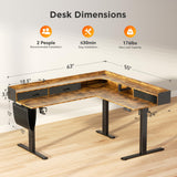 WALKINGDESK 63 Inches Height Adjustable L Shaped Standing Desk with 3 Drawers and Monitor Shelf, Electric Corner Comupter Desk, Sit Stand up Home Office Desk, Ergonomic Gaming Desk, Rustic Brown WALKINGDESK