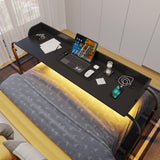 HWB Over Bed Desk with Auto-Sensor LED Lights,Over Bed Table with Wheels Adjustable Height with Charging Station,Beside Table,Rolling Tray Table for Laptop and Writing for Living Room,Black HWB